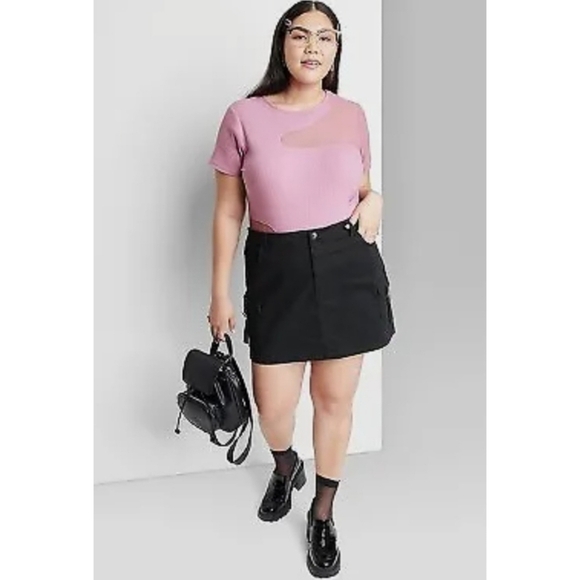 Wild Fable Mid-Rise Chino Cargo Black Mini Skirt - Picture 1 of 10